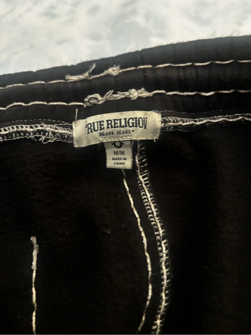 True Religion Black Jogger Pants with Contrasting White Stitching